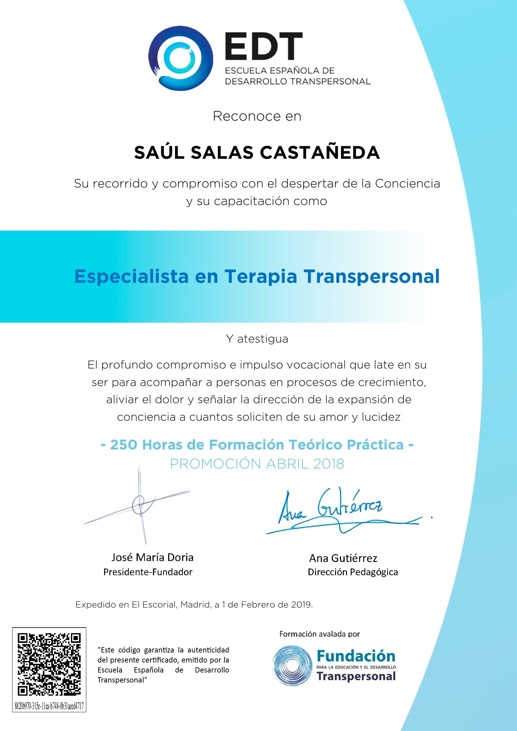 Especialista en Terapia Transpersonal